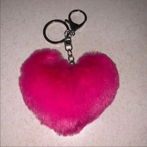 Heart Shaped Pom Pom Keychain
